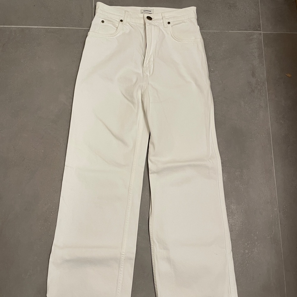 Sandro White Straight Leg Jeans High-Waisted Structured Fit